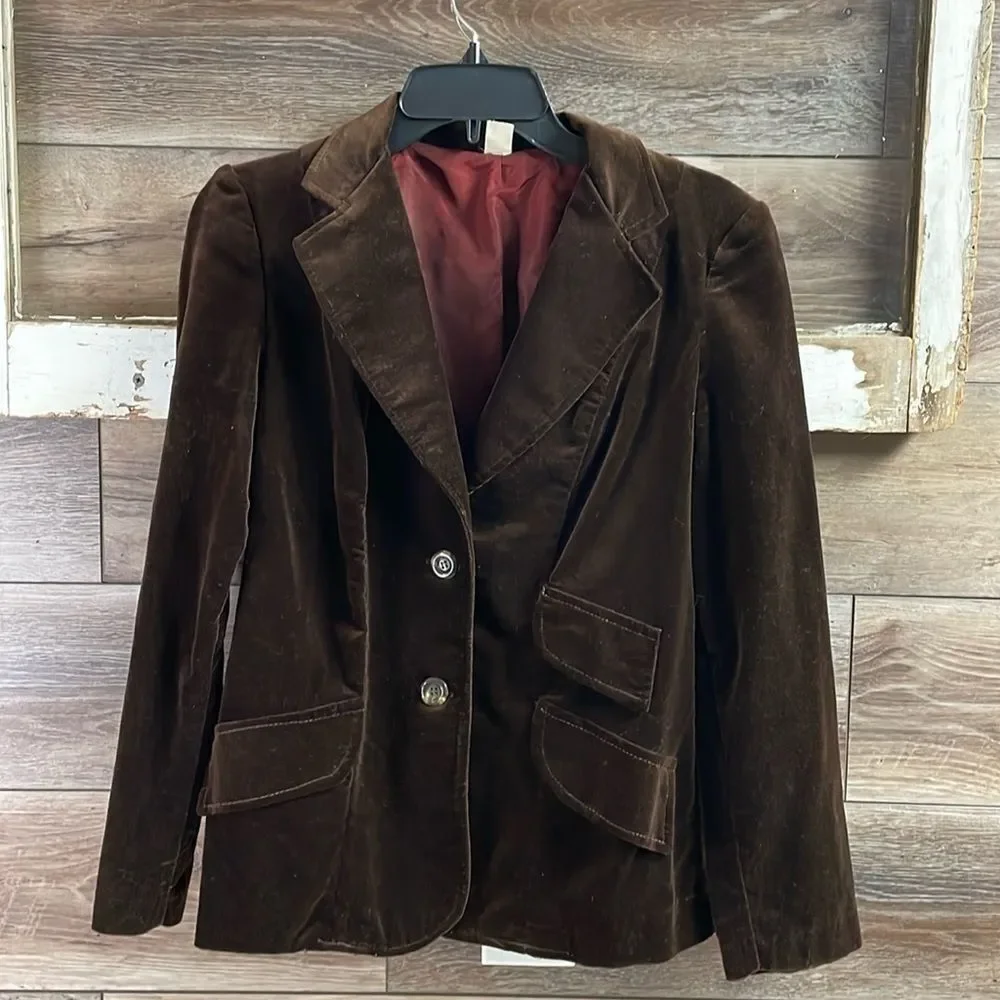 Vintage Union Made Velour Blazer Jacket Brown Size 9 Retro Tailored Classic